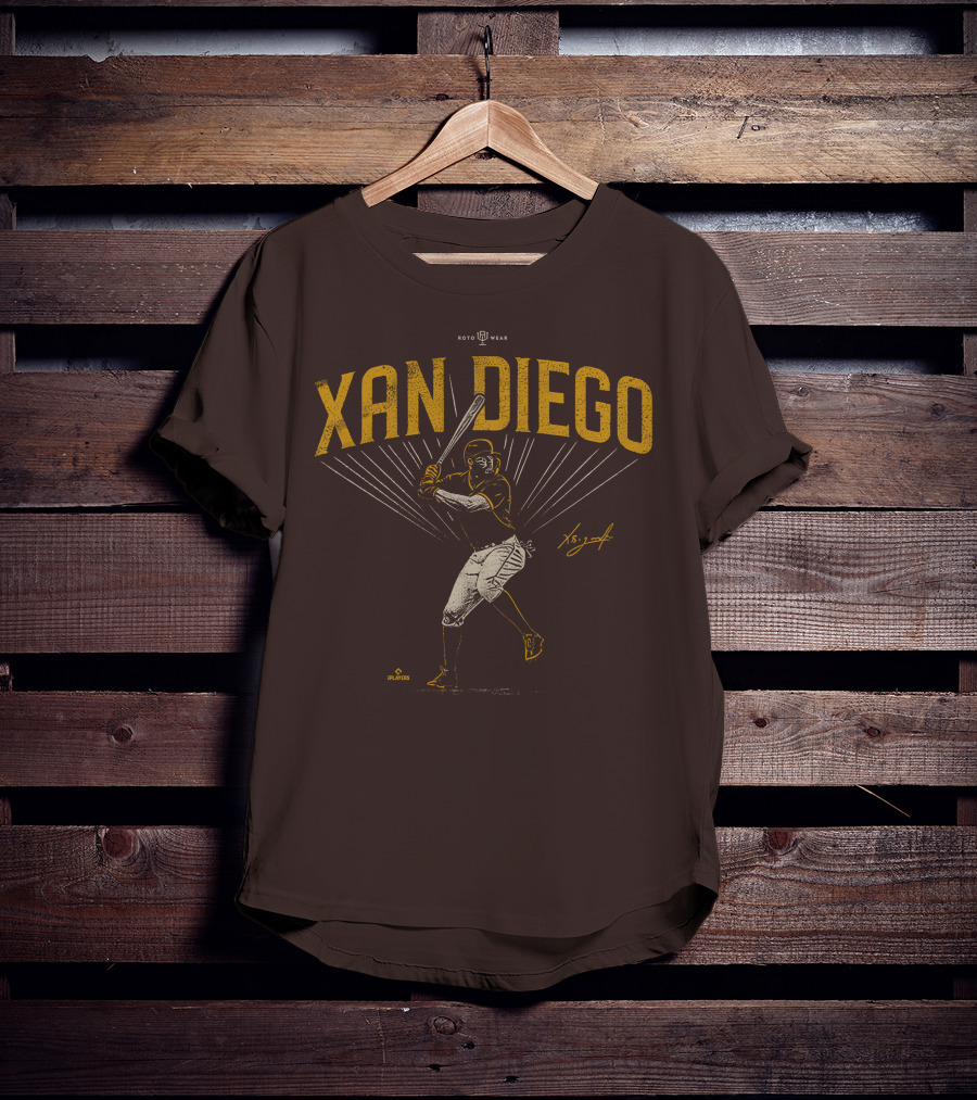 Roto Wear Xan Diego Baseball Player Swinging With Signature T-Shirt