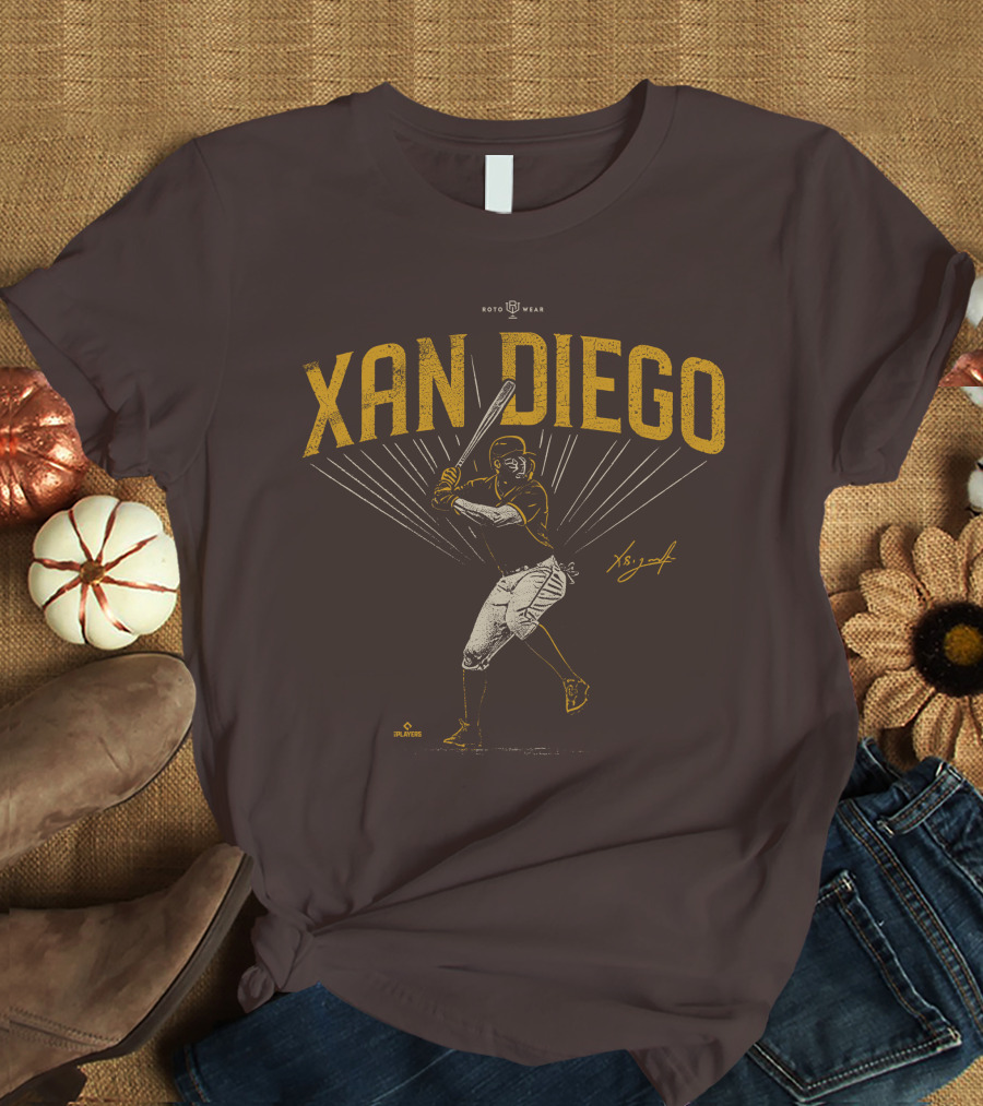 Roto Wear Xan Diego Baseball Player Swinging With Signature T-Shirt