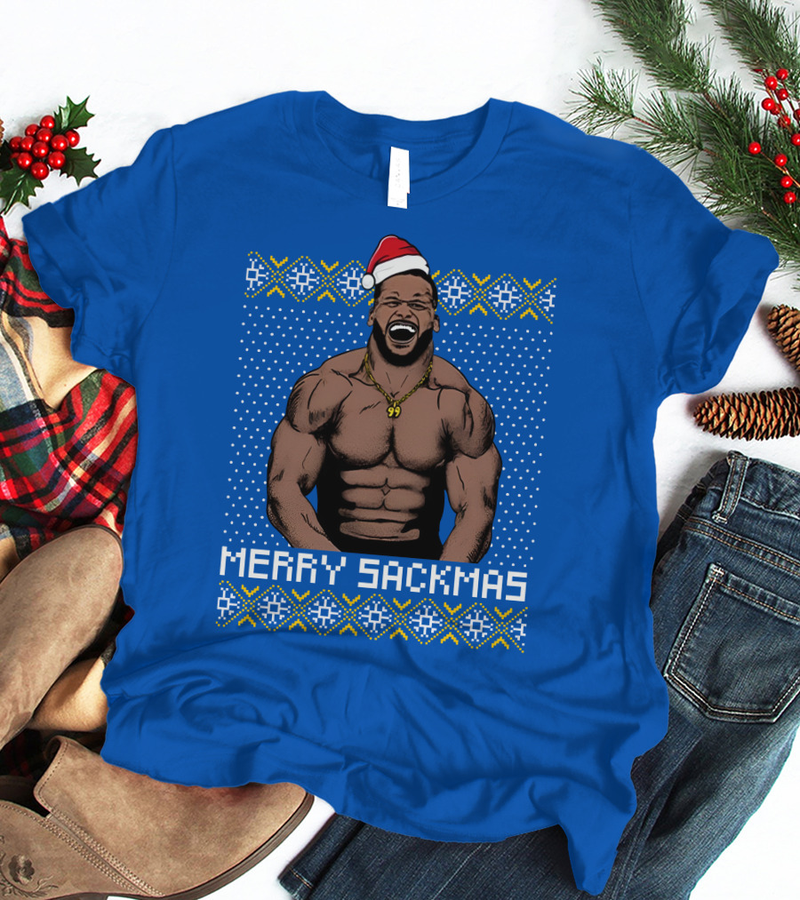 Aaron Donald Merry Sackmas Santa Hat Muscles Uglysweater T-Shirt