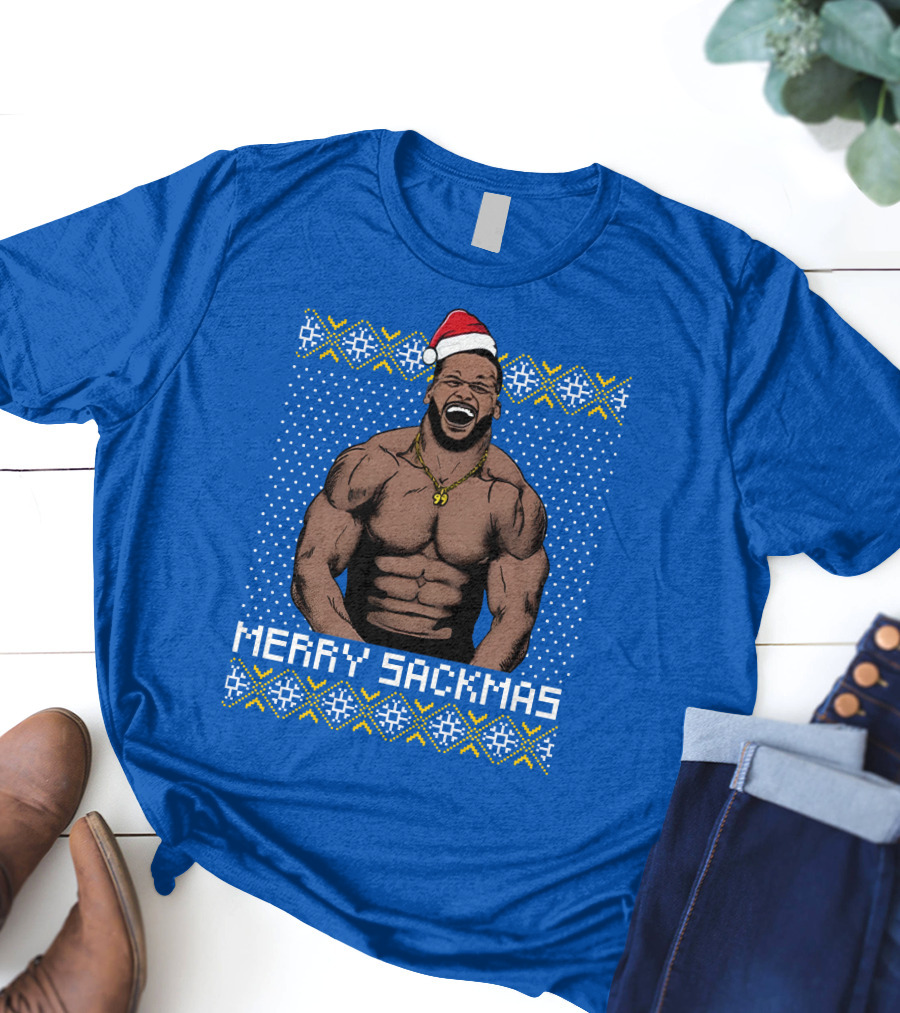 Aaron Donald Merry Sackmas Santa Hat Muscles Uglysweater T-Shirt