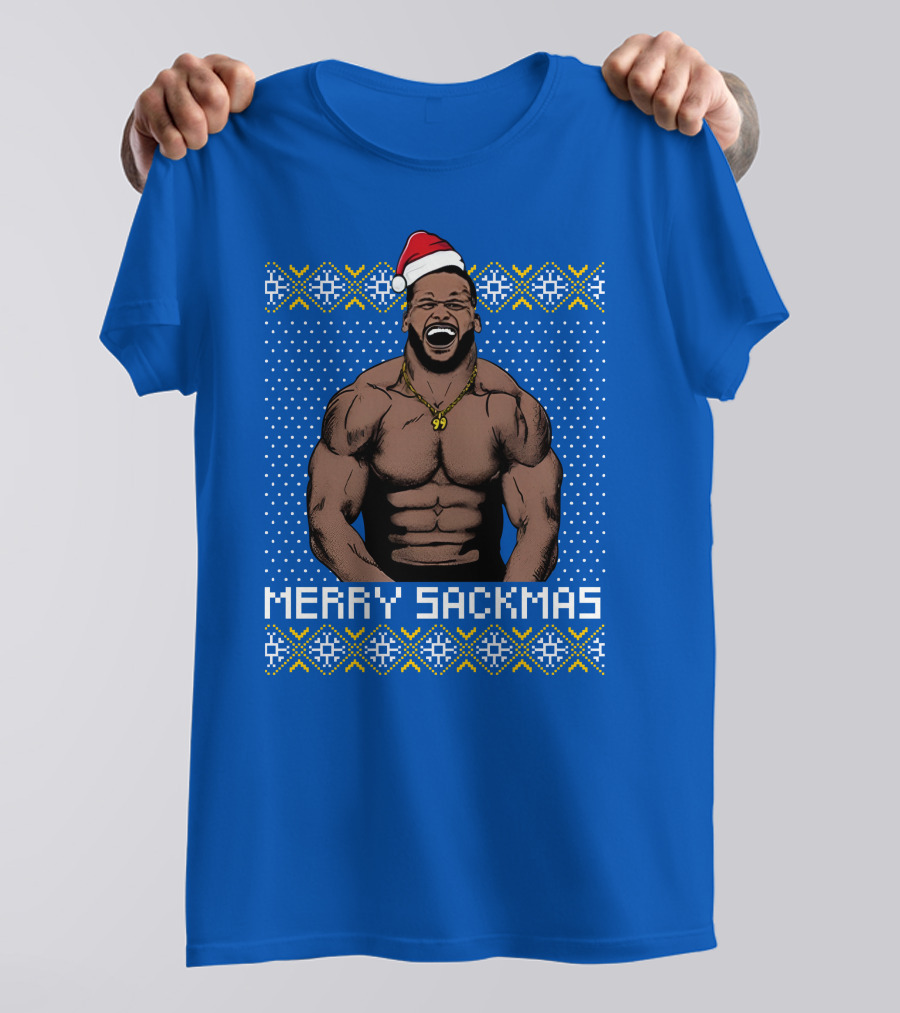 Aaron Donald Merry Sackmas Santa Hat Muscles Uglysweater T-Shirt