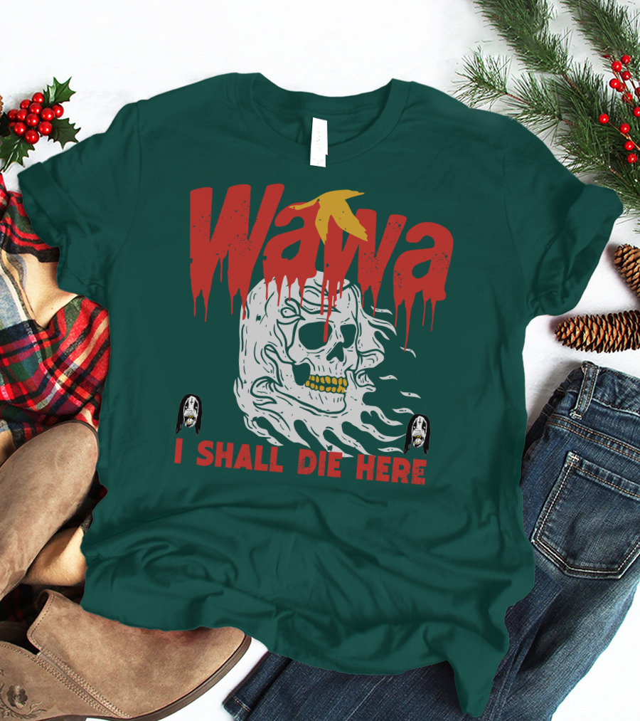 Grimgrimgrim Store Wawa I Shall Die Here Skull Motif T-Shirt