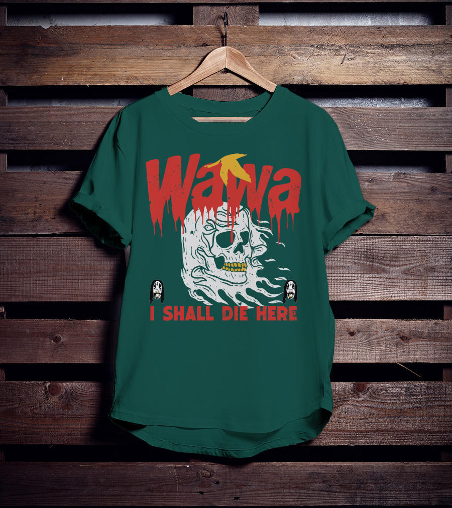 Grimgrimgrim Store Wawa I Shall Die Here Skull Motif T-Shirt