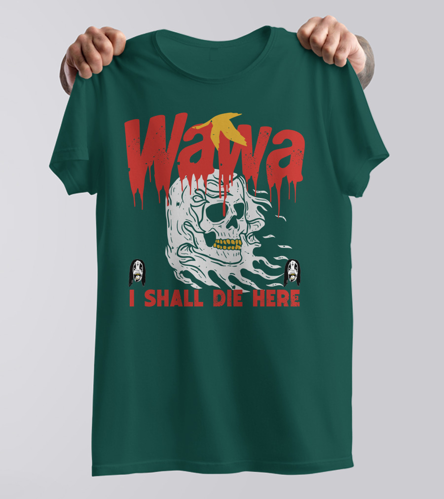 Grimgrimgrim Store Wawa I Shall Die Here Skull Motif T-Shirt