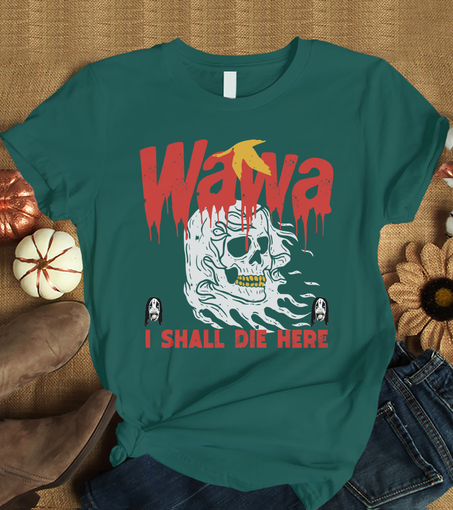 Grimgrimgrim Store Wawa I Shall Die Here Skull Motif T-Shirt