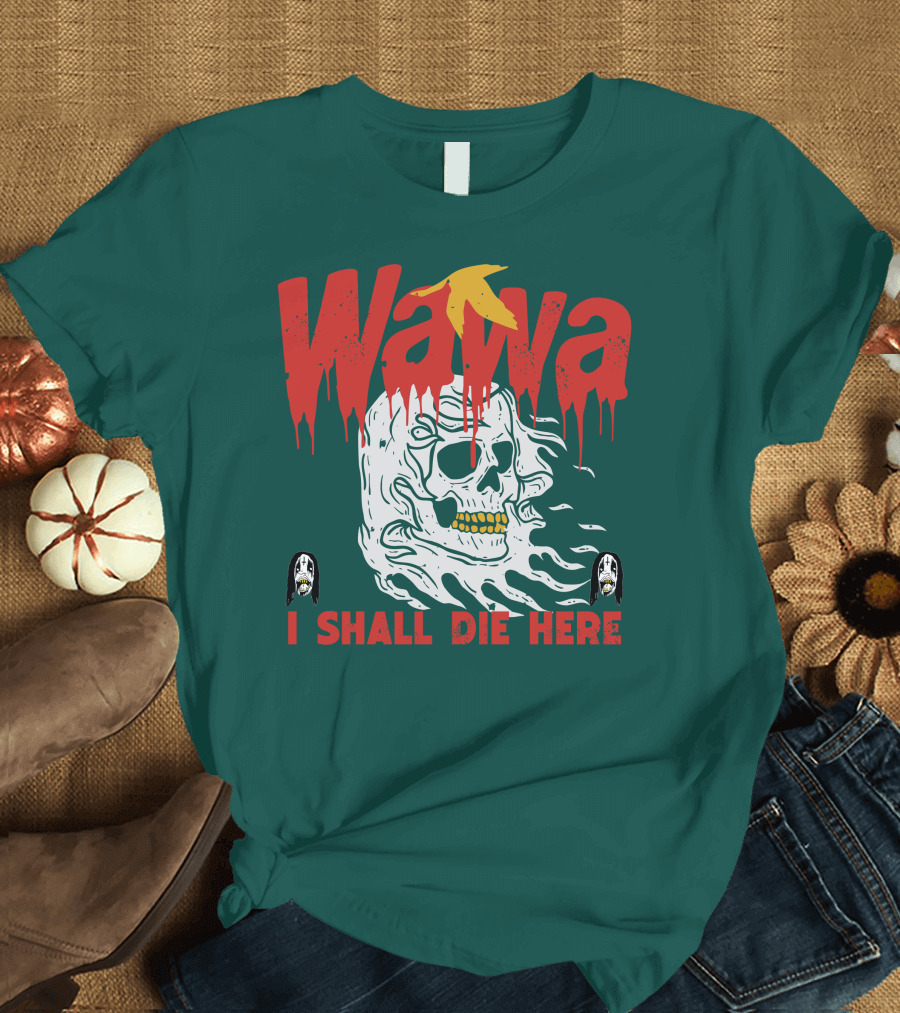 Grimgrimgrim Store Wawa I Shall Die Here Skull Motif T-Shirt