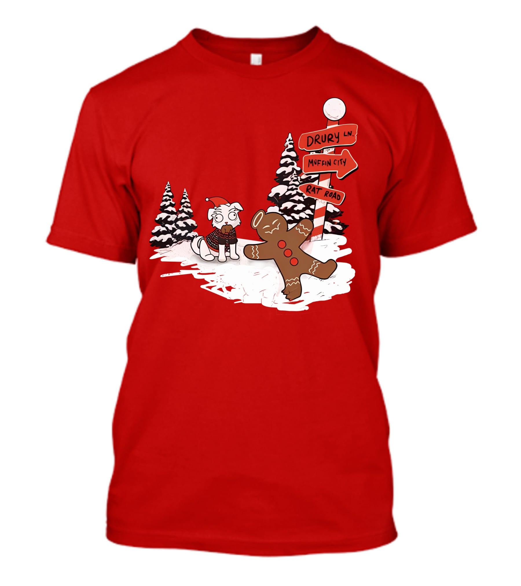 Badboyhalo Holiday Drury Lane Muffin City Rat Road Christmas Dog And Gingerbread Scene T-Shirt