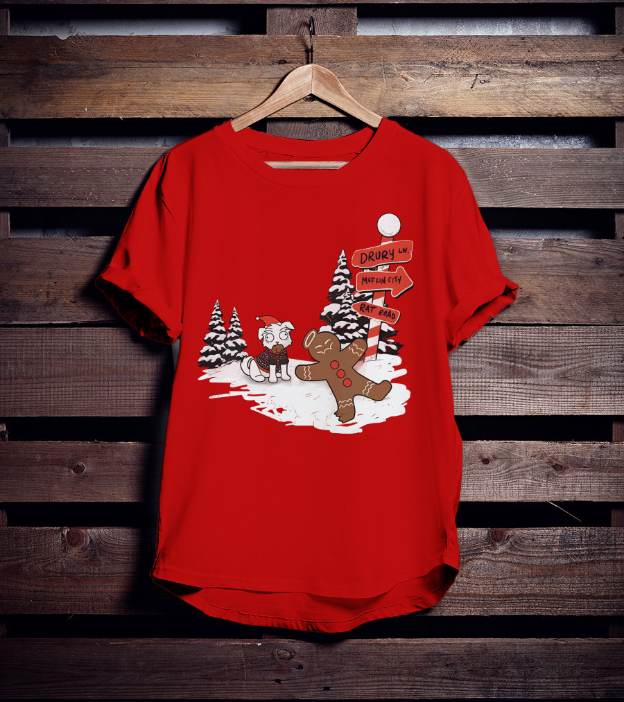 Badboyhalo Holiday Drury Lane Muffin City Rat Road Christmas Dog And Gingerbread Scene T-Shirt