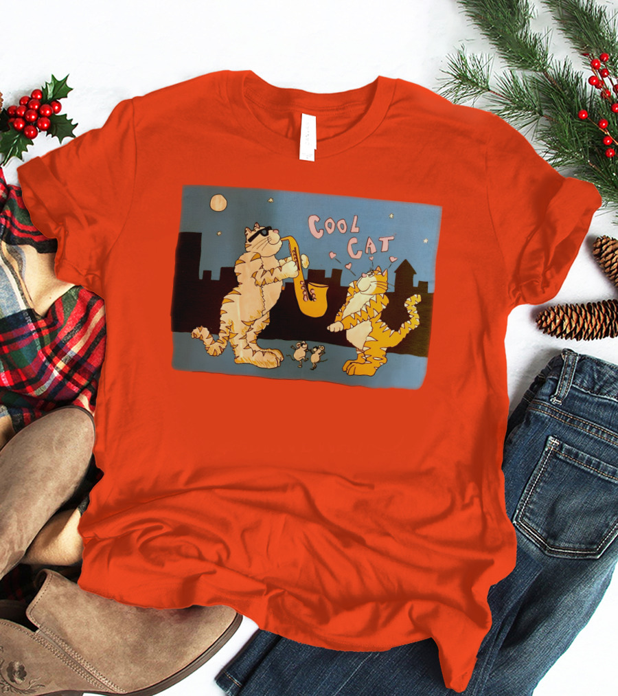 Harry Wearing Cool Cat Playing Saxophone In City Night Sky T-Shirt