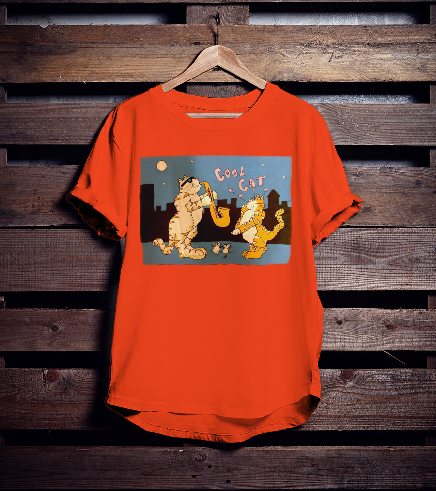 Harry Wearing Cool Cat Playing Saxophone In City Night Sky T-Shirt