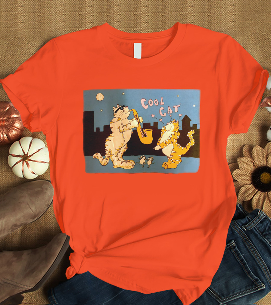 Harry Wearing Cool Cat Playing Saxophone In City Night Sky T-Shirt