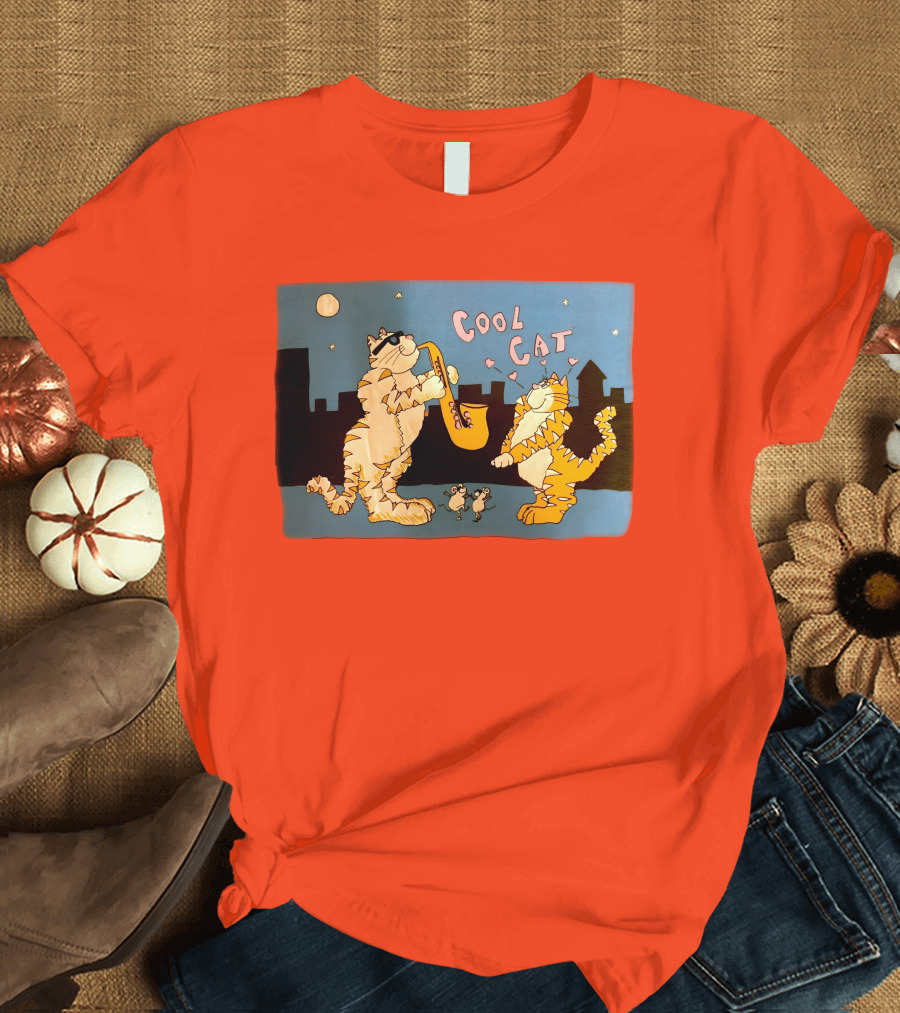 Harry Wearing Cool Cat Playing Saxophone In City Night Sky T-Shirt