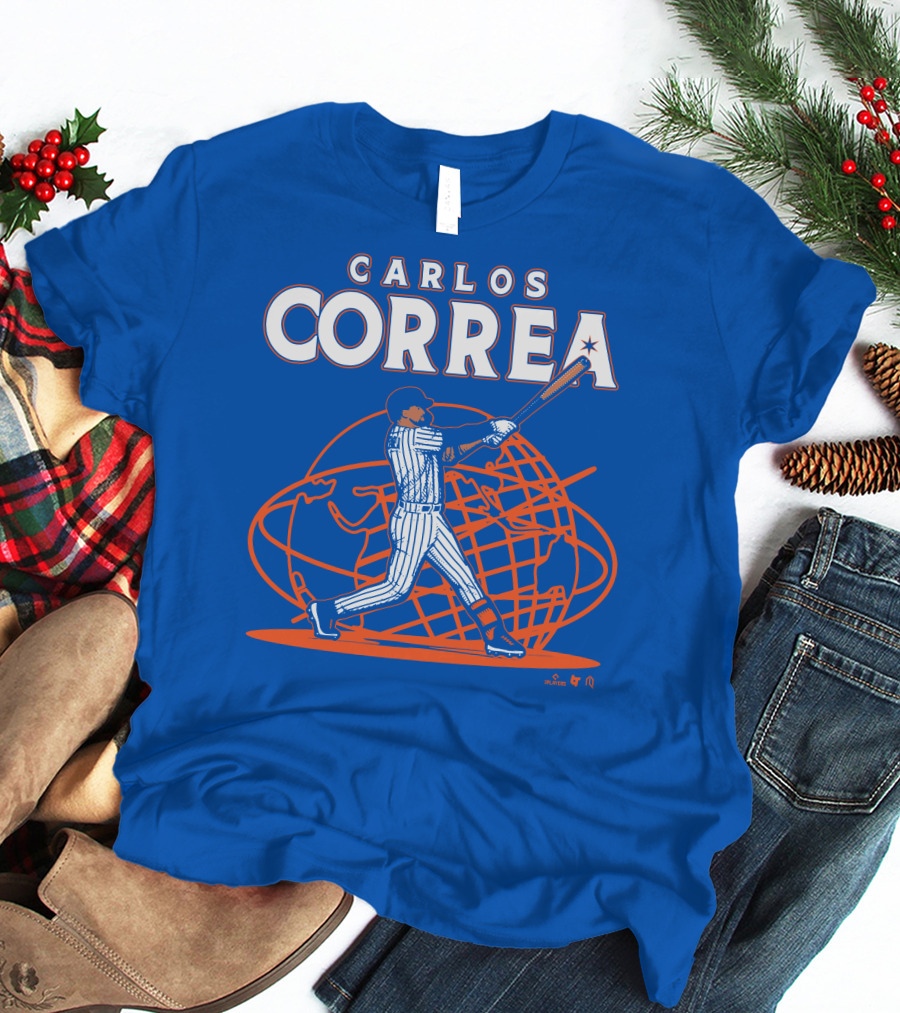 Carlos Correa Baseball Swing With Global Background T-Shirt