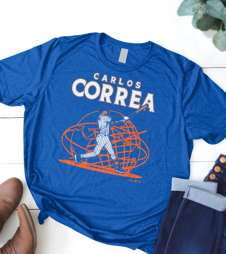 Carlos Correa Baseball Swing With Global Background T-Shirt