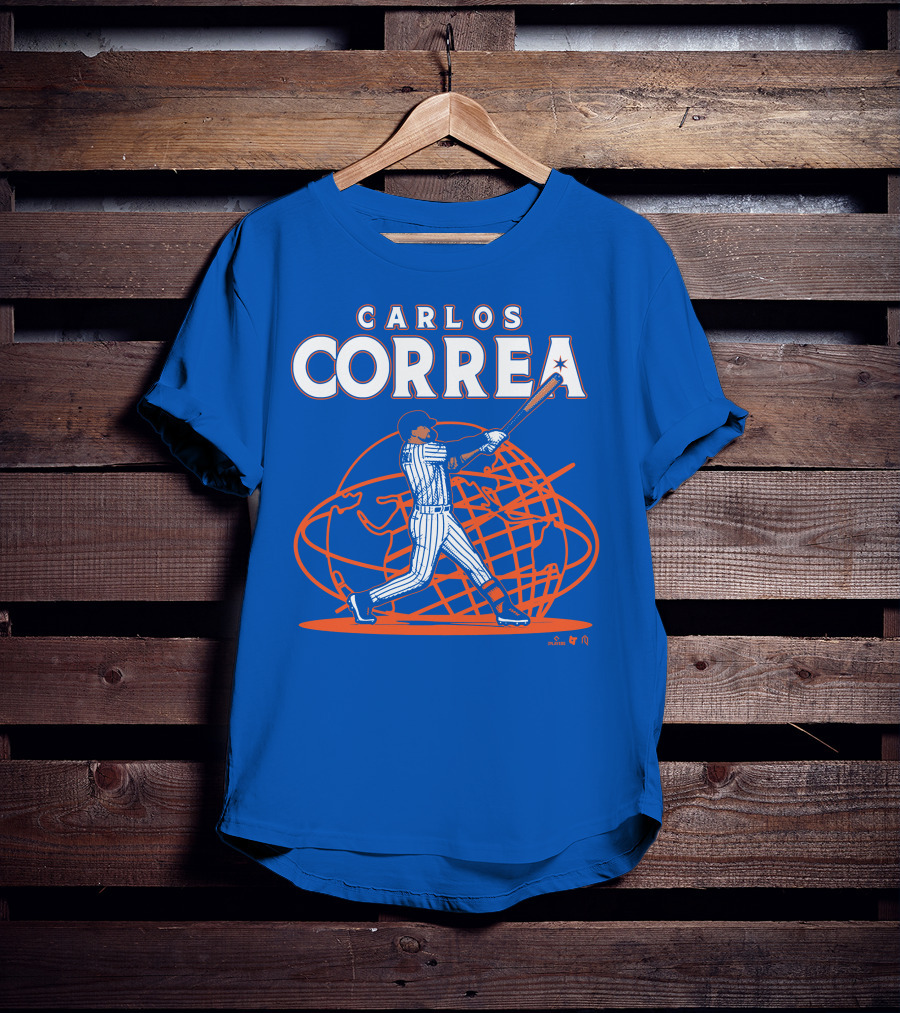 Carlos Correa Baseball Swing With Global Background T-Shirt