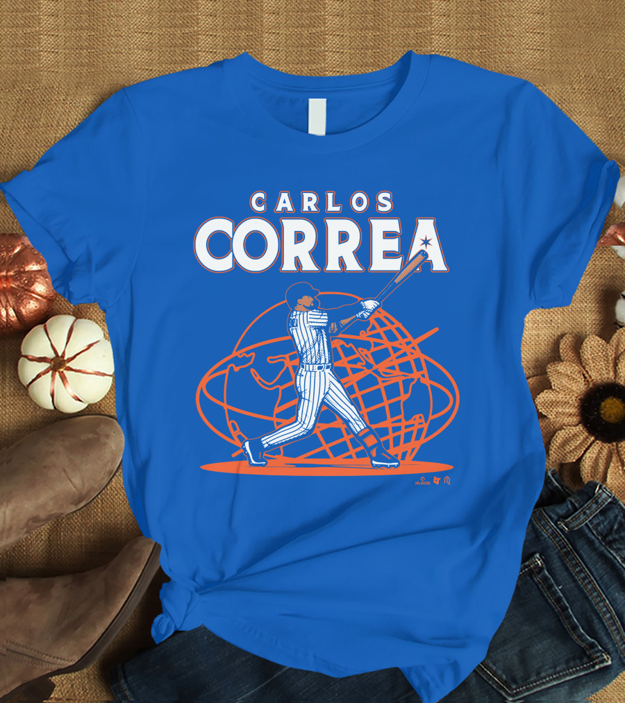Carlos Correa Baseball Swing With Global Background T-Shirt