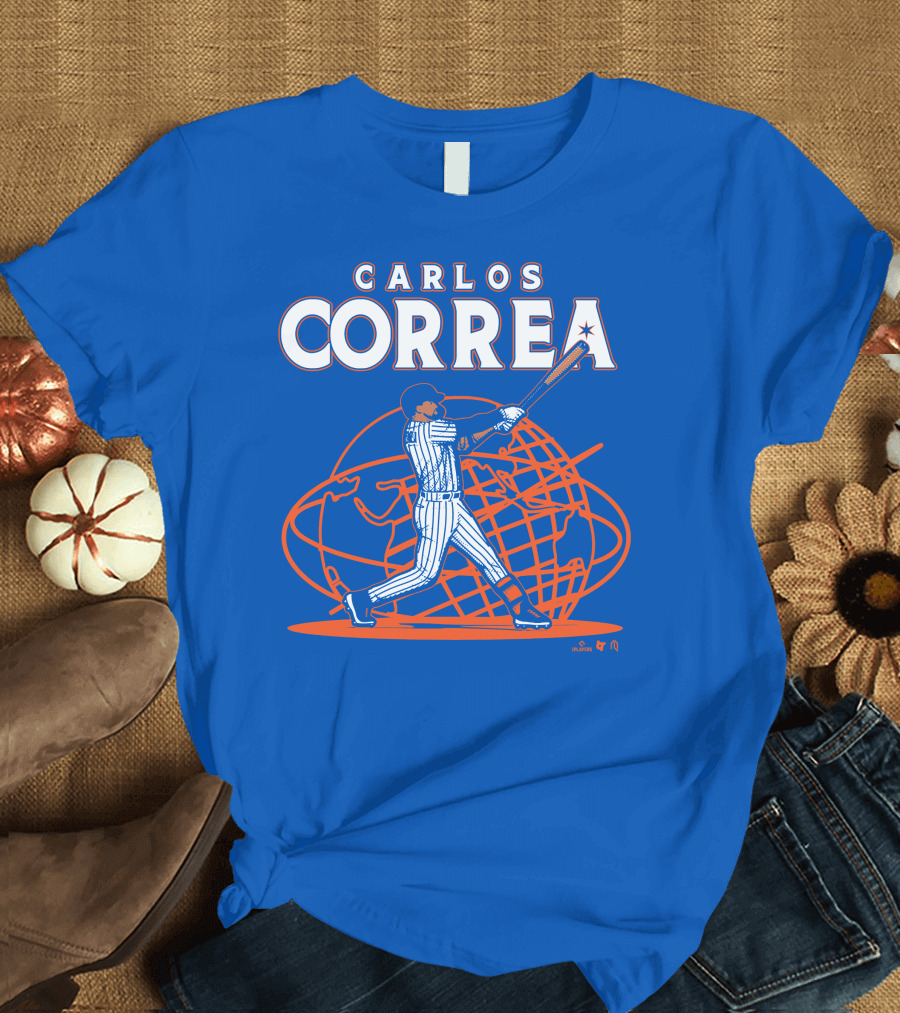 Carlos Correa Baseball Swing With Global Background T-Shirt