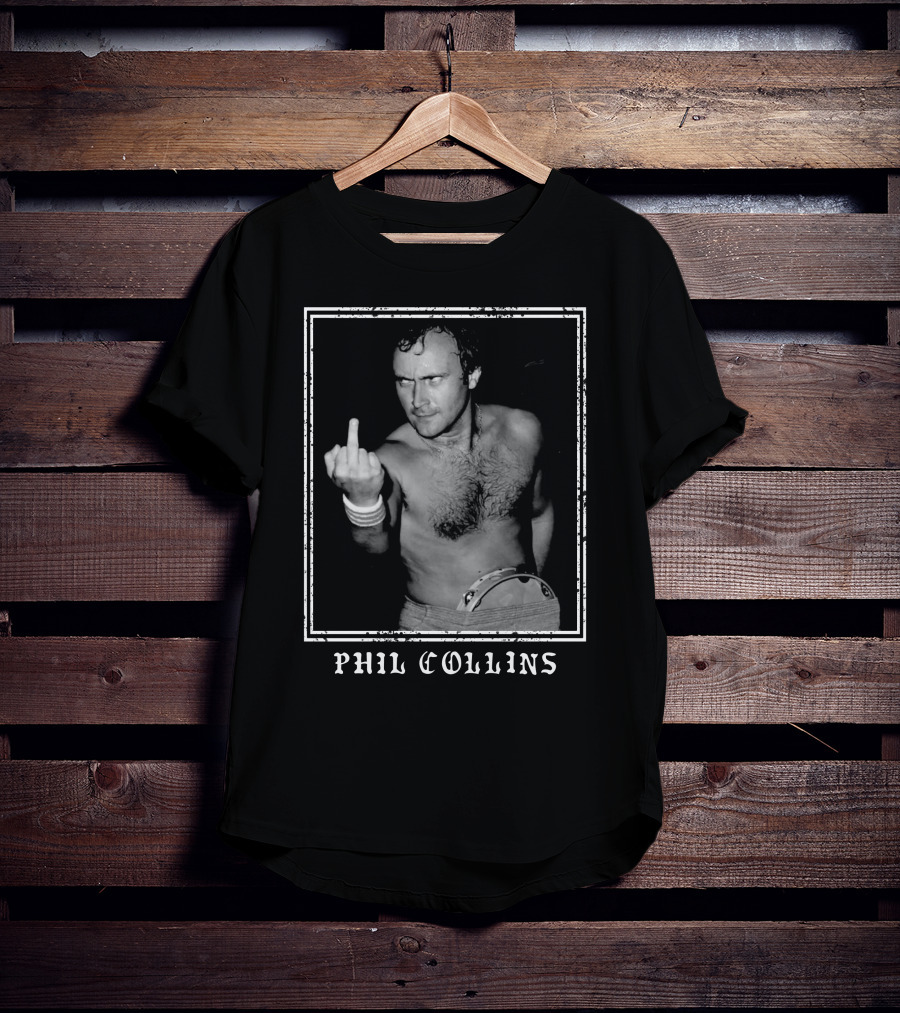 Phil Collins Middle Finger Black And White Image T-Shirt