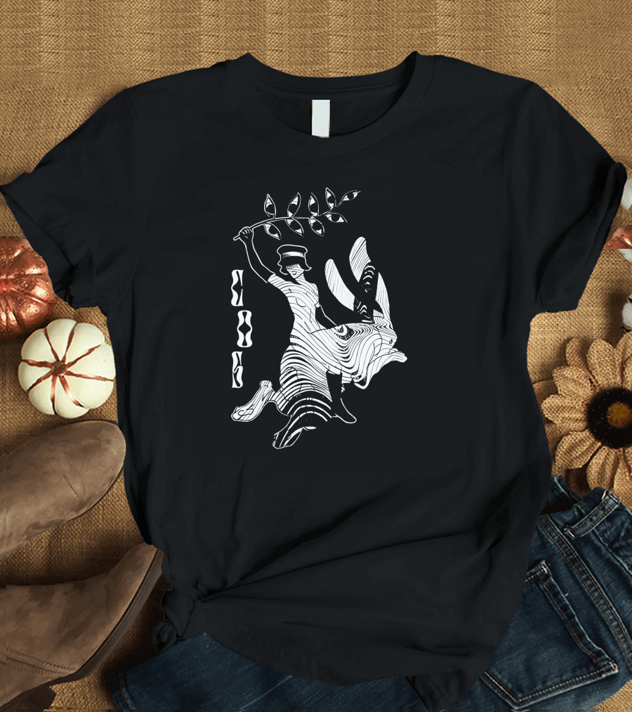 Cossylvan Cos Rider Bigcartel Merch Woman On Rabbit With Branch T-Shirt