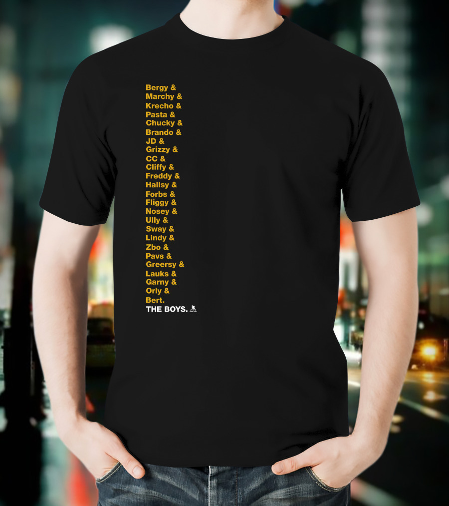 Boston Bruins Bergy Marchy Krecho Pasta The Boys Iconic Team Lineup List T-Shirt