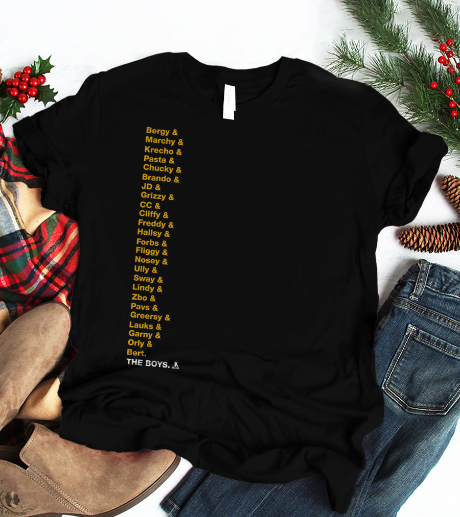 Boston Bruins Bergy Marchy Krecho Pasta The Boys Iconic Team Lineup List T-Shirt