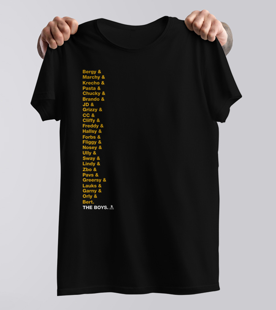 Boston Bruins Bergy Marchy Krecho Pasta The Boys Iconic Team Lineup List T-Shirt
