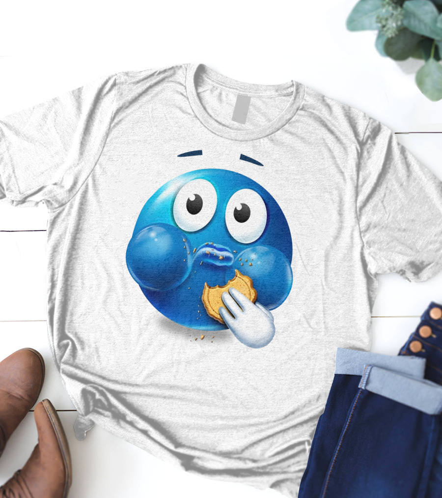 Cookie Muncher Blue Emoji With Crumbs T-Shirt