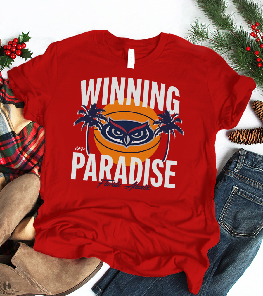 Winning In Paradise Florida Atlantic Owl Sunset Palms T-Shirt