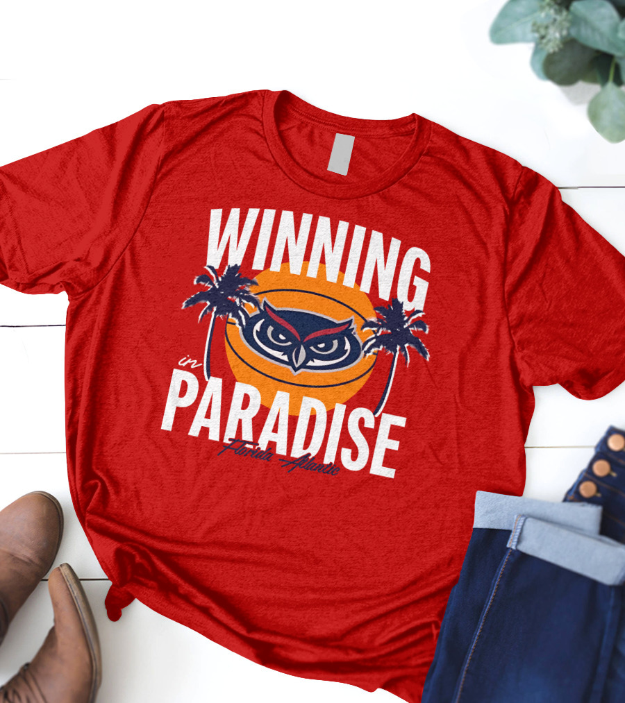 Winning In Paradise Florida Atlantic Owl Sunset Palms T-Shirt