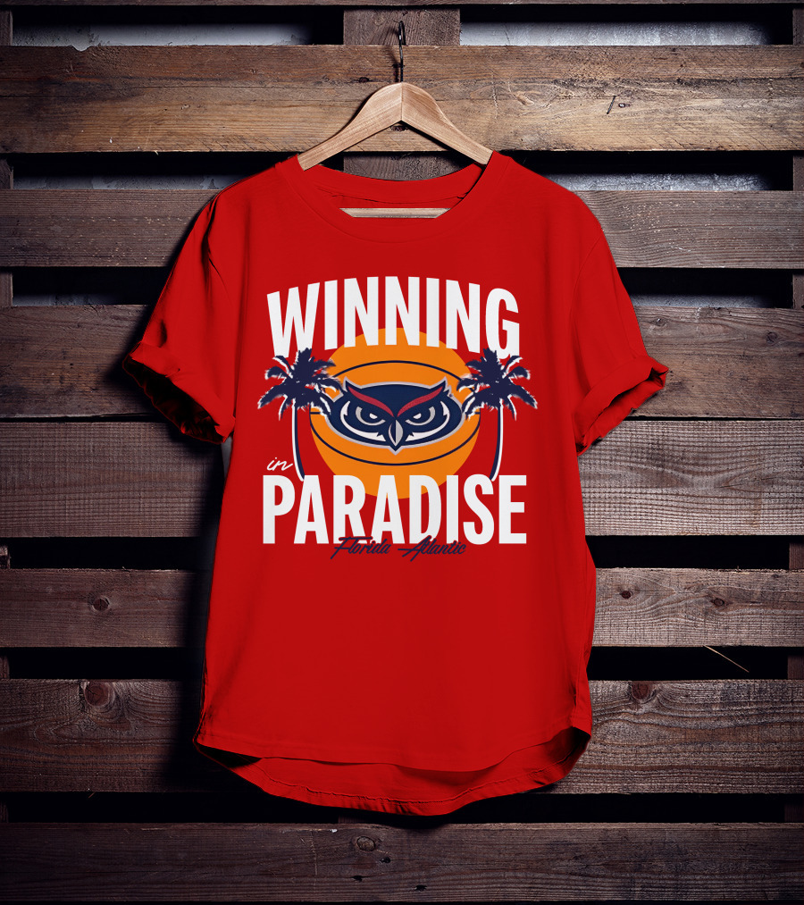 Winning In Paradise Florida Atlantic Owl Sunset Palms T-Shirt