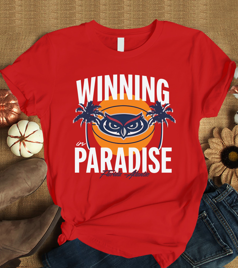 Winning In Paradise Florida Atlantic Owl Sunset Palms T-Shirt