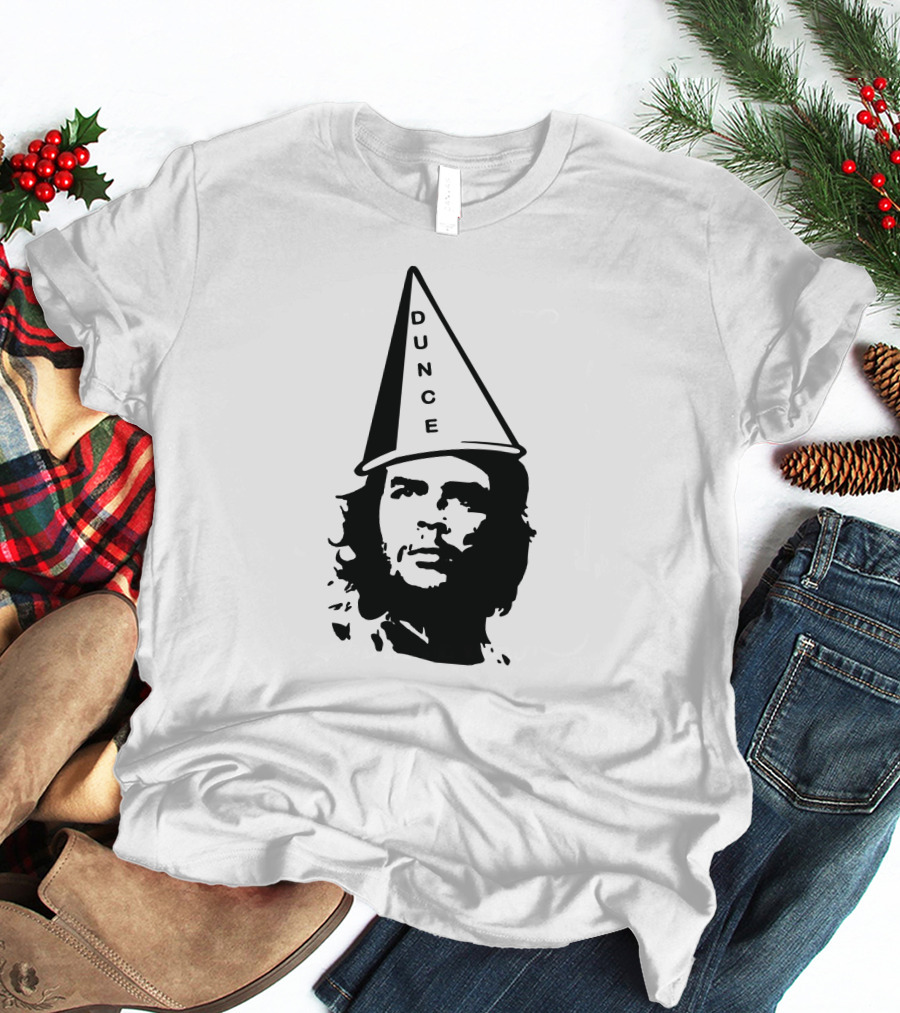 Dunce Guevara Satirical Design With Iconic Figure Wearing Dunce Cap T-Shirt