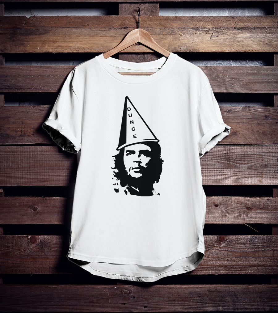 Dunce Guevara Satirical Design With Iconic Figure Wearing Dunce Cap T-Shirt