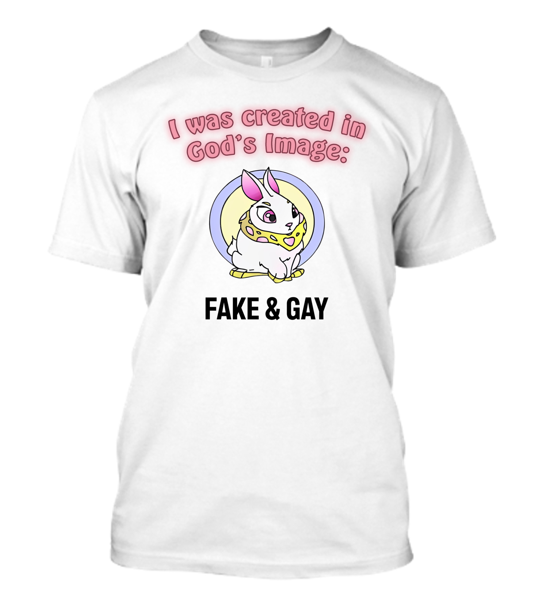 I Was Created In God's Image: Fake And Gay With Cute Rabbit T-Shirt