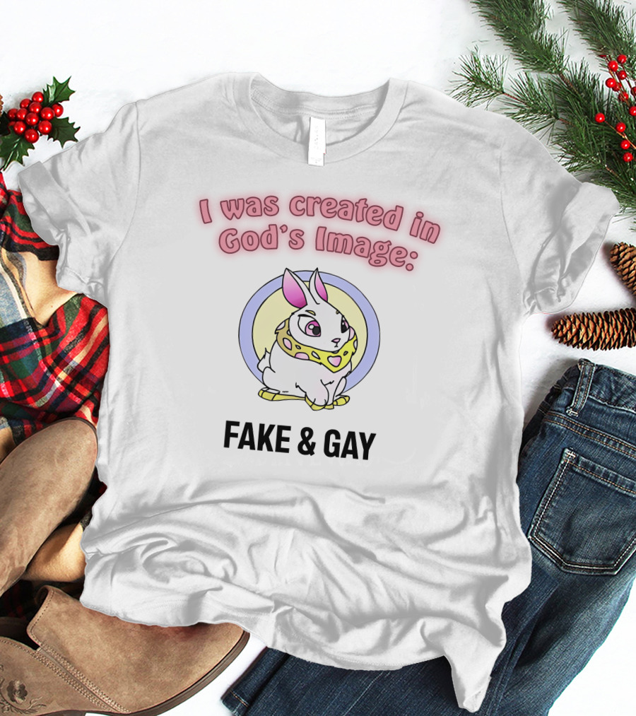 I Was Created In God's Image: Fake And Gay With Cute Rabbit T-Shirt