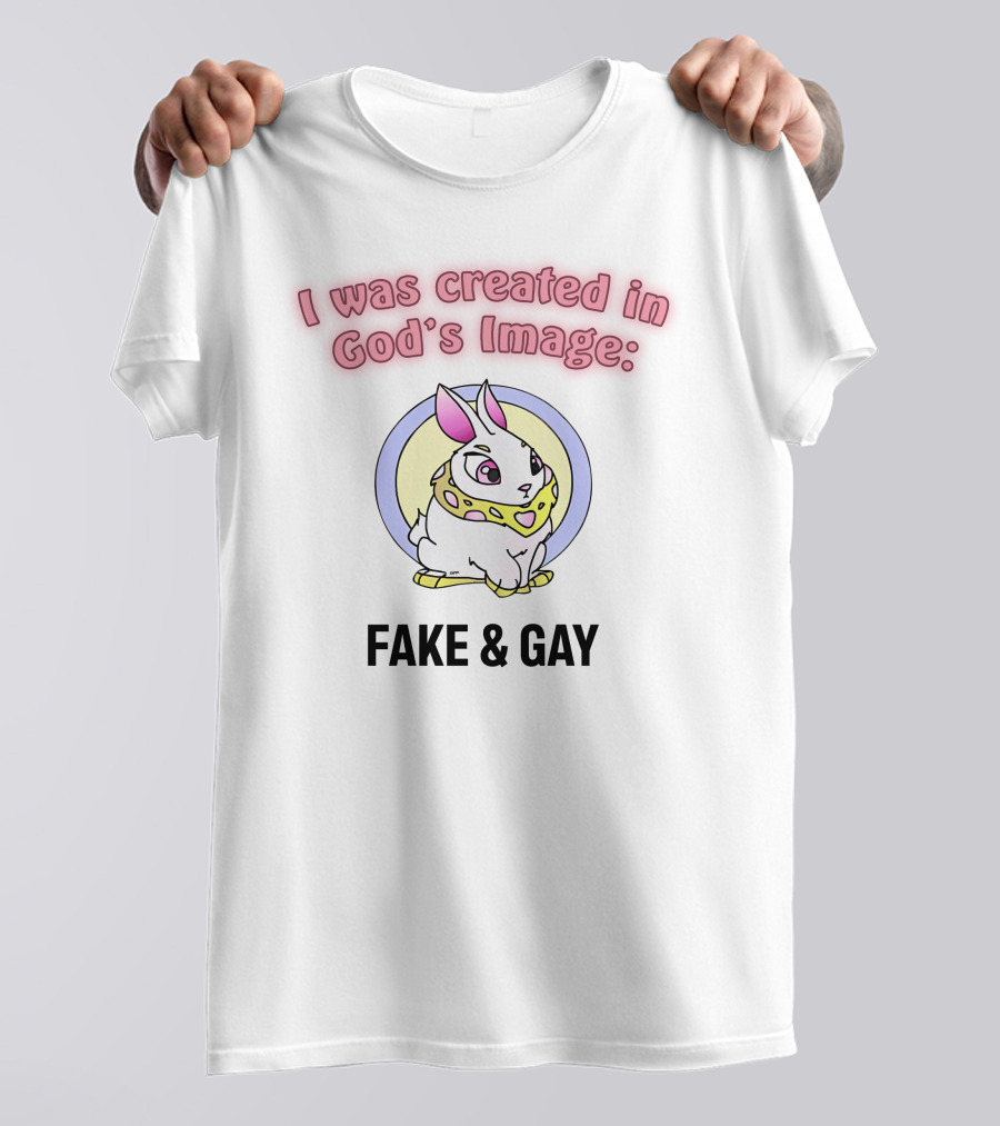 I Was Created In God's Image: Fake And Gay With Cute Rabbit T-Shirt