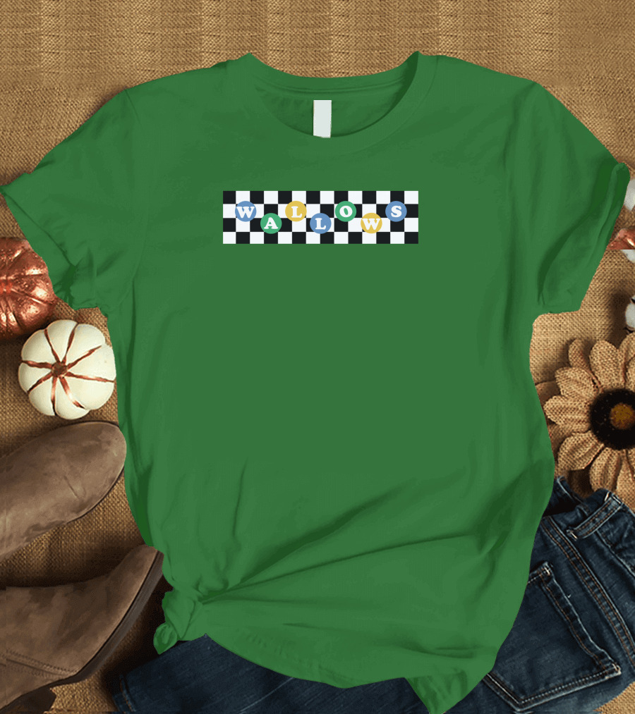 Wallows Checkered Pattern Green Background T-Shirt