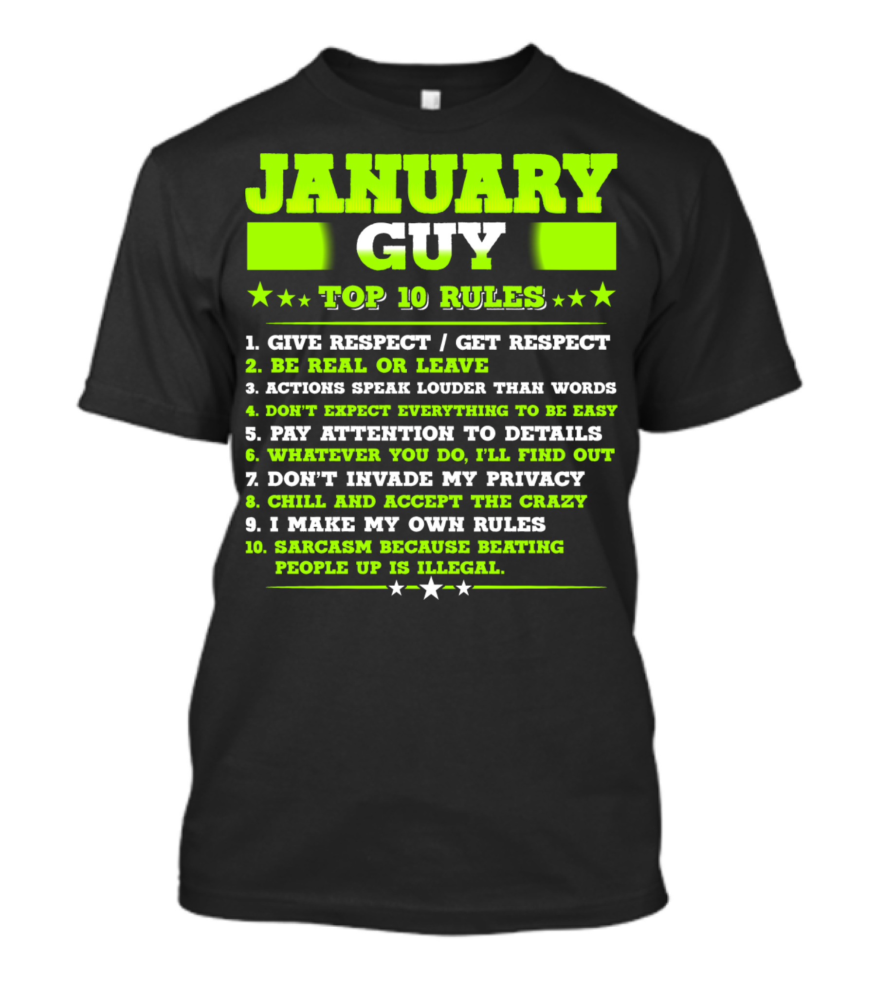 Cool January Guy Top 10 Rules Birthday T-Shirt