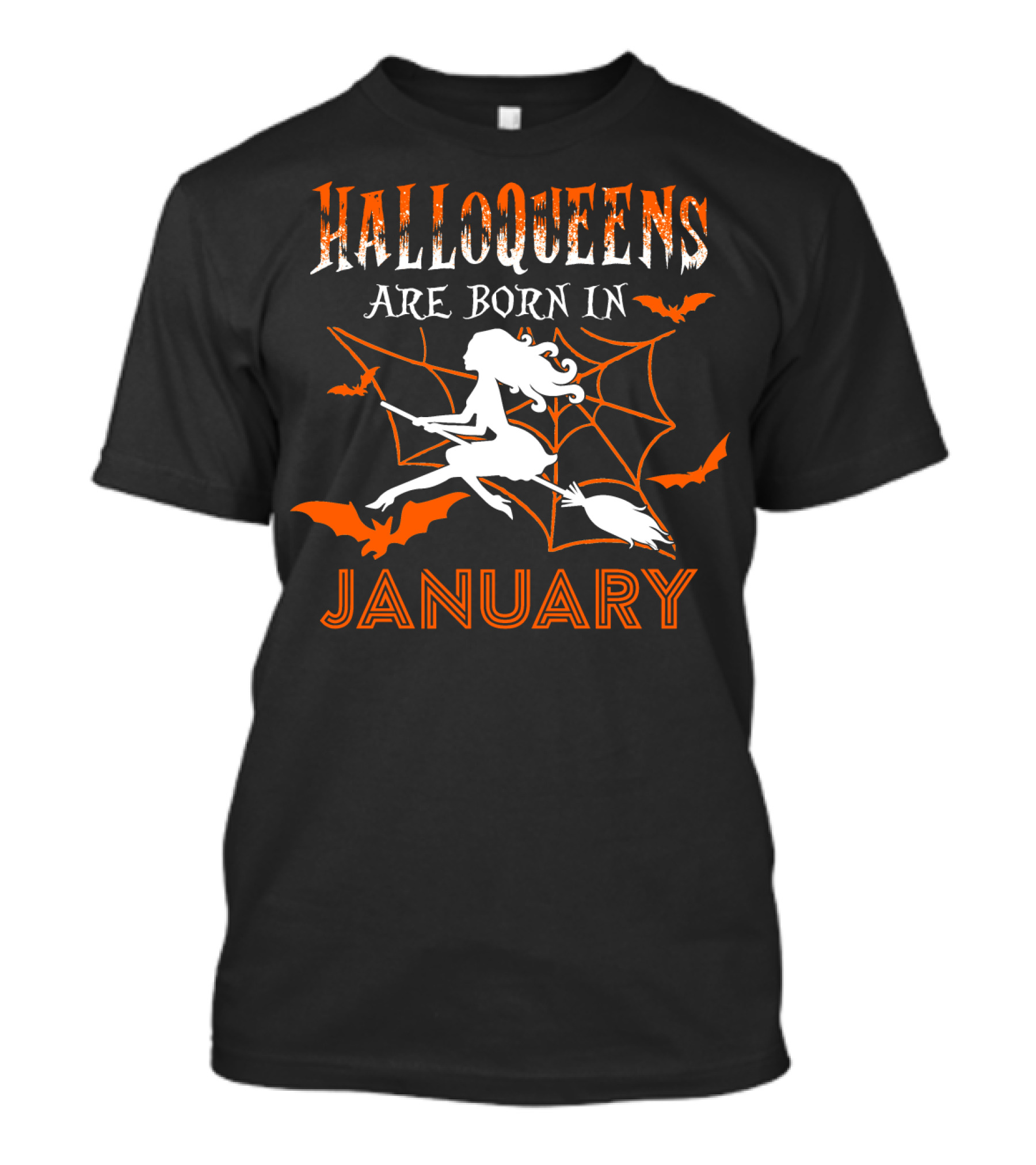 Halloqueens Are Born In January Witch And Bats Halloween Birthday T-Shirt