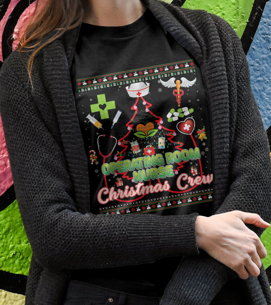 Operating Room Nurse Christmas Crew Tree Stethoscope Holiday Symbols T-Shirt