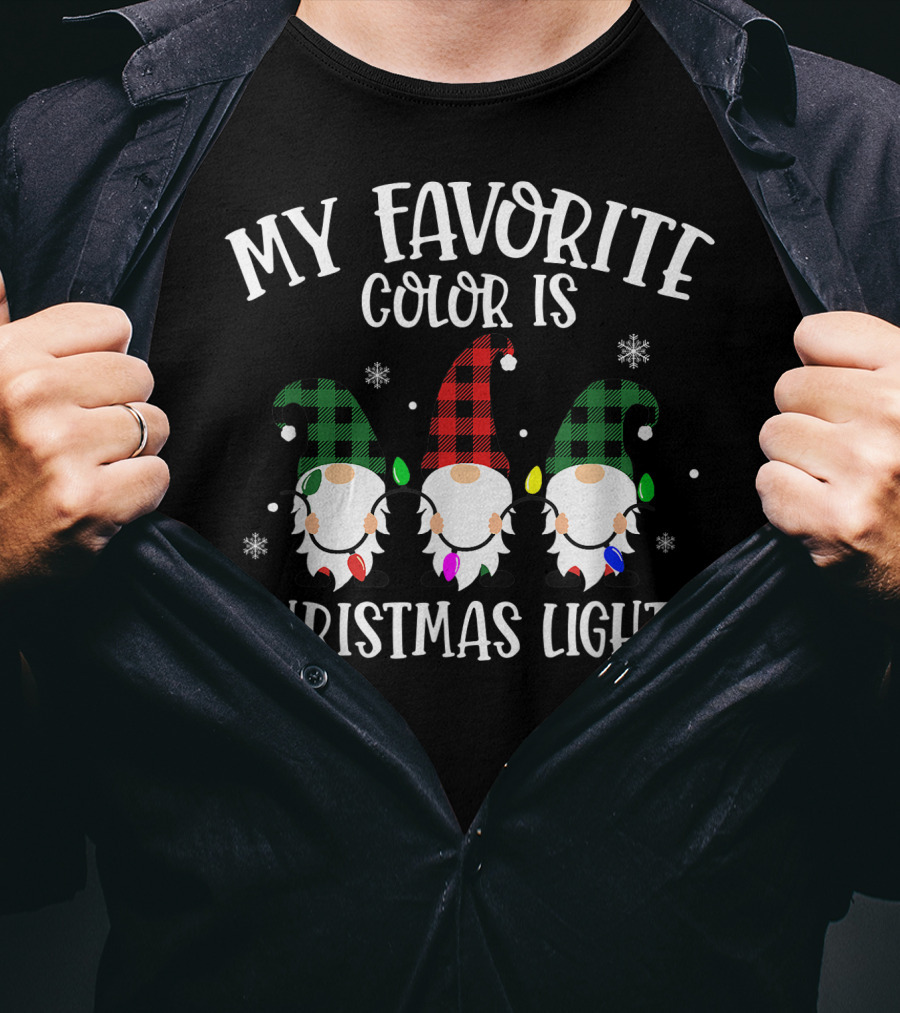 My Favorite Color Is Christmas Lights Gnome Buffalo Plaid T-Shirt