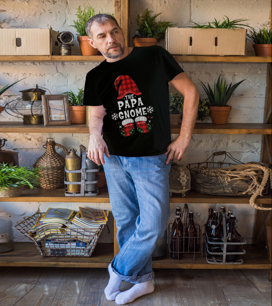 Papa Gnome Buffalo Plaid Christmas Family Matching T-Shirt