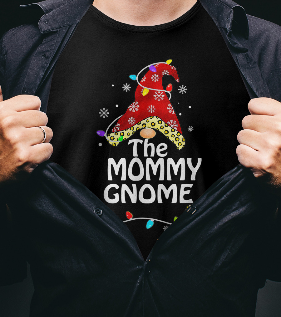 The Mommy Gnome Buffalo Plaid Leopard Print Christmas Lights T-Shirt