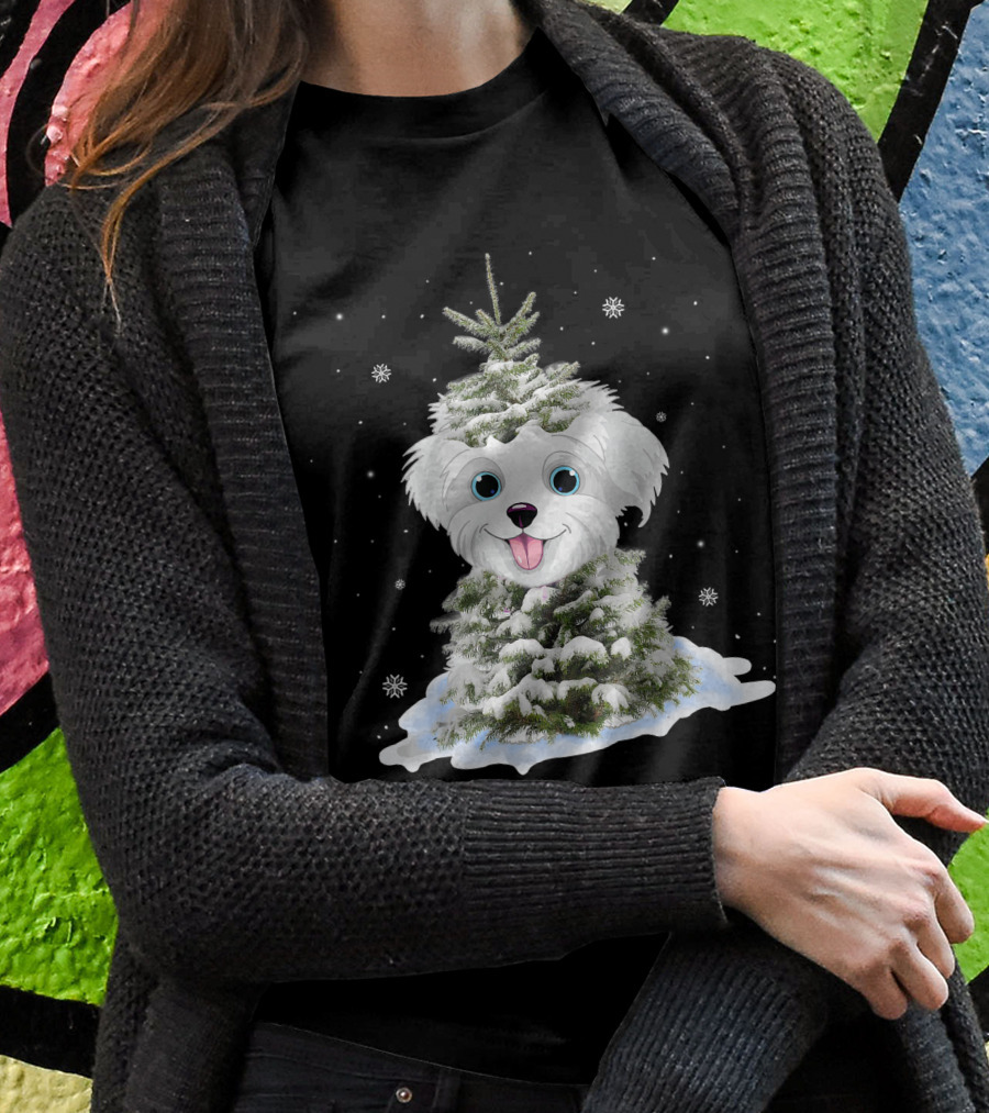 Maltipoo Christmas Tree Funny Snow Holiday Gifts T-Shirt