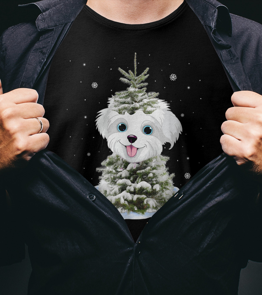 Maltipoo Christmas Tree Funny Snow Holiday Gifts T-Shirt