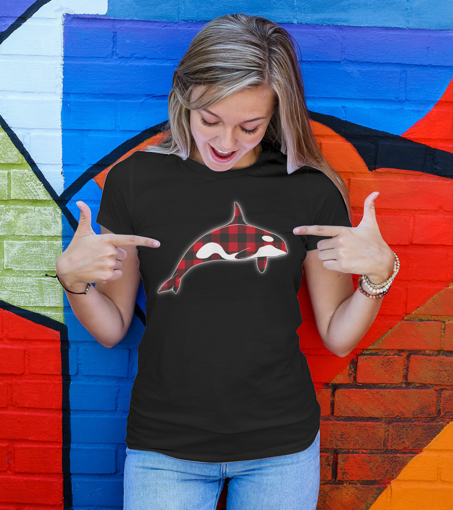 Red Plaid Orca Whales Lover Holiday Matching Family Christmas T-Shirt