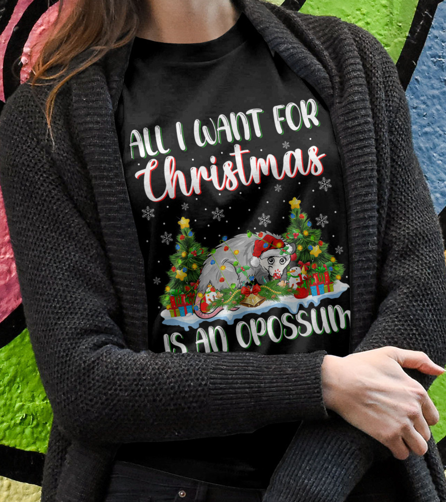 All I Want For Christmas Is An Opossum Xmas Lighting Santa T-Shirt