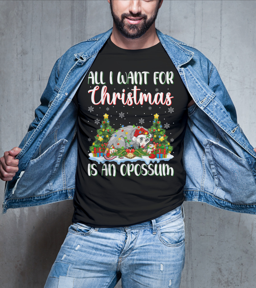 All I Want For Christmas Is An Opossum Xmas Lighting Santa T-Shirt
