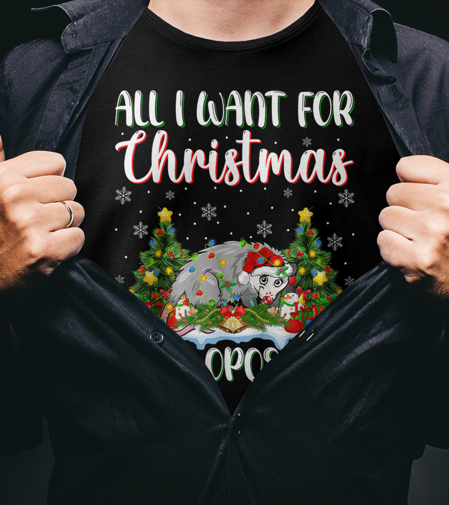 All I Want For Christmas Is An Opossum Xmas Lighting Santa T-Shirt