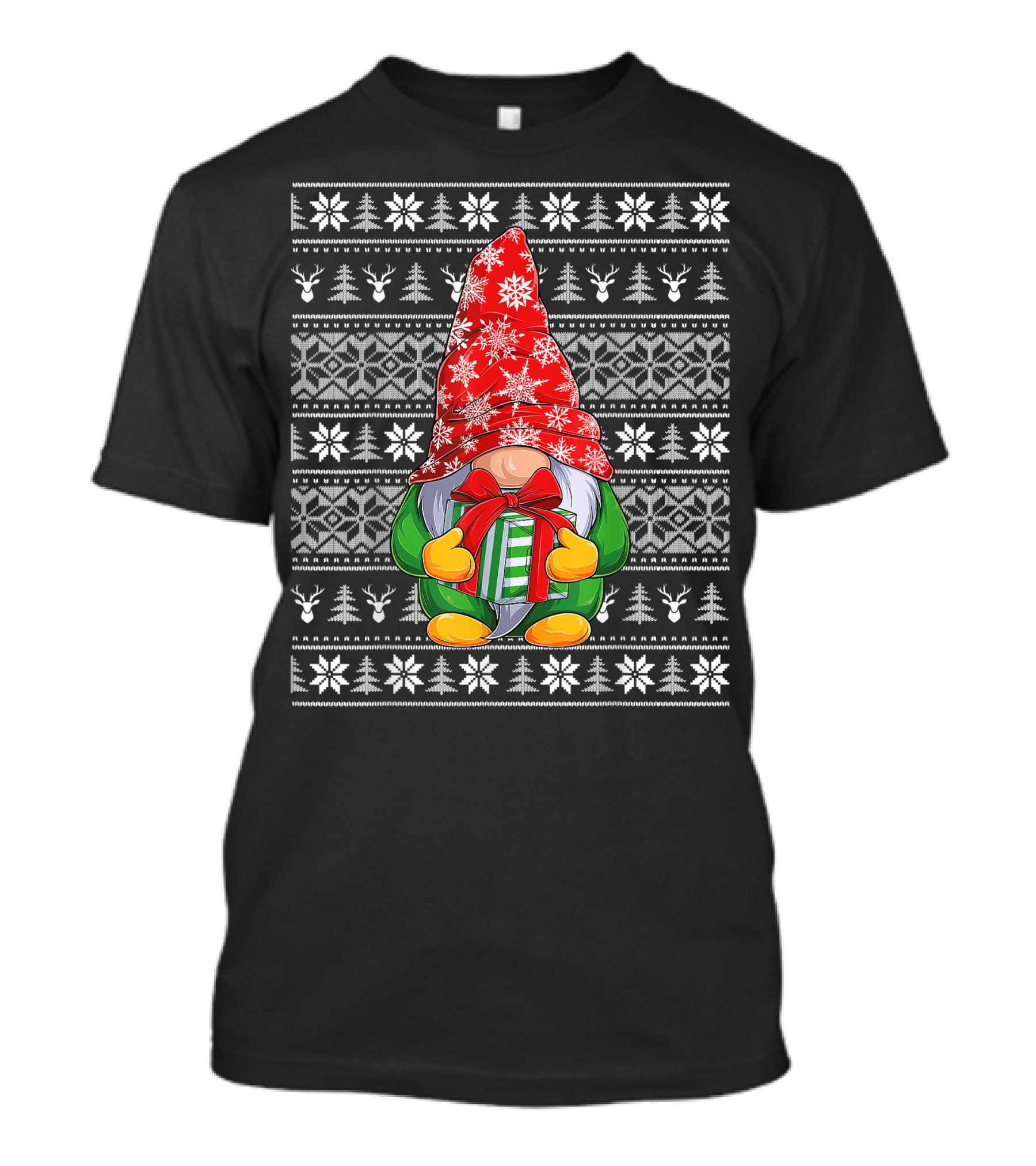 Ugly Christmas Sweater Gnome Holding Gifts With Snowflake Hat T-Shirt